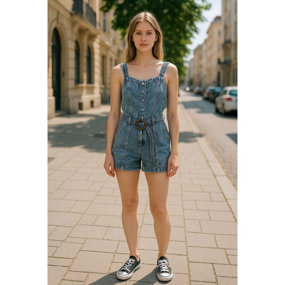 RIVER ISLAND Petite Denim Short Overalls 6